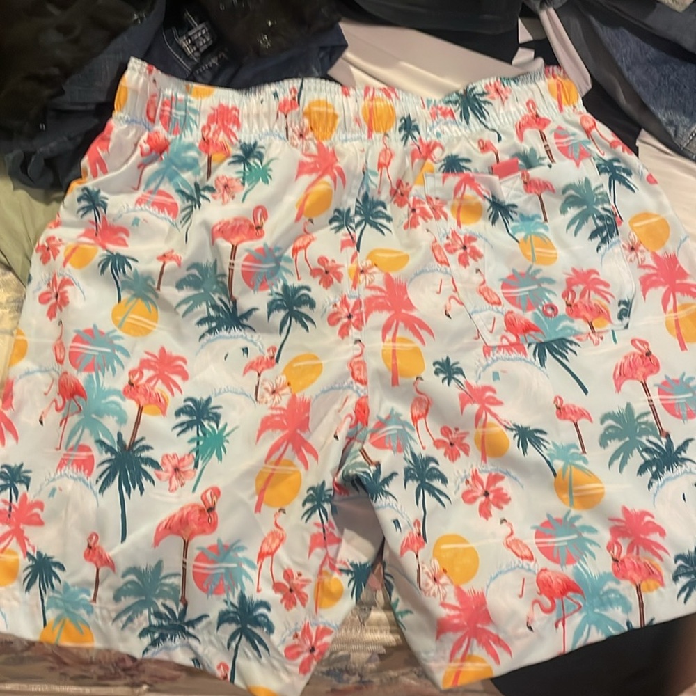 Size medium pink flamingo swim trucks